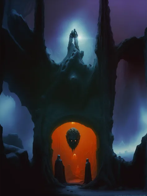<lora:Zdzislaw_Beksinski_ArtStyle_selected:0.8>, horror sci fi poster, a haunted graveyard by zdzislaw beksinski, wayne barlowe, gothic, cosmic horror, lovecraftian, cold hue's, warm tone gradient background, concept art, beautiful composition, digital painting, trending on artstation, award - winning photograph, masterpiece, 8 k, uhd, art by artgerm