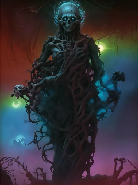 <lora:Zdzislaw_Beksinski_ArtStyle_selected:1>, horror sci fi poster, bones, roots and wires coming out of the body in the middle of the ground by zdzislaw beksinski, wayne barlowe, gothic, cosmic horror, lovecraftian, cold hue's, warm tone gradient background, concept art, beautiful composition, digital painting, trending on artstation, award - winning photograph, masterpiece, 8 k, uhd, art by artgerm
