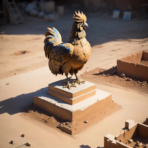 a (paintedpotterycd, dirty:1.2, broken:1.3) statue shaped like a rooster, (very simple construction:1.3, simple statue:1.3), in the dirt pit, (solo:1.2), <lora:paintedpotterycd-000006:0.5>, no humans, high quality, masterpiece, realistic, photorealistic, (outdoors, at the archaeological site)