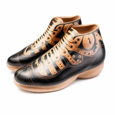 a shoes, <lora:paintedpotterycd-000008:0.8>, paintedpotterycd, no humans, high quality, masterpiece, realistic, photorealistic, long-focus