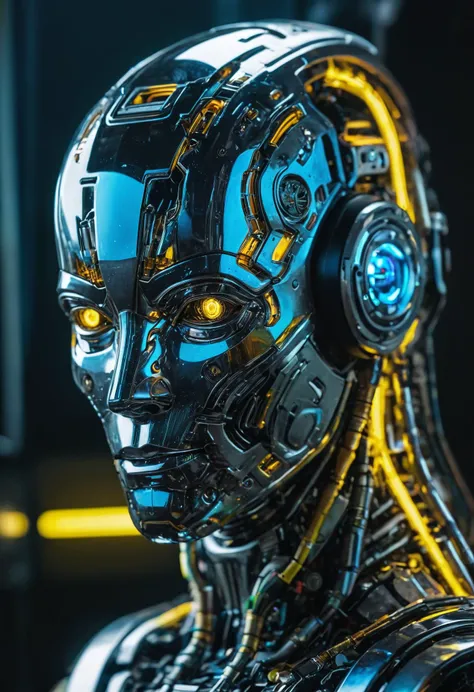 Hyperdetailed photograph, an advanced robotic creature, very intricate mechanics, translucent surface plating, polished, sci-fi, neon lit, analog photograph, sharp detailing, masterpiece, 8K, UHD, HDR10, high contrast, vibrant colors