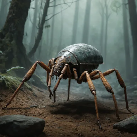 Raw photo, An ankheg resembles an enormous many-legged insect, its long antenna twitching in response to any movement around it. Its legs end in sharp hooks adapted for burrowing and grasping its prey, and its powerful mandibles can snap a small tree in half. The ankheg uses its powerful mandibles to dig winding tunnels deep beneath the ground. When it hunts, an ankheg burrows upward, waiting below the surface until its antennae detect movement from above (Large Monstrosity, unaligned). Dungeons and Dragons, Wizards of the Coast, Forgotten Realms.