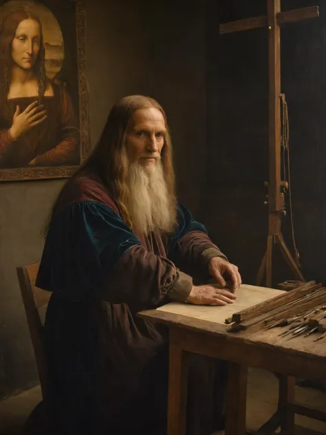 painting of an davinci painting the most beautiful painting of the most beautiful portrait in the world in his paint shop in renaissance era