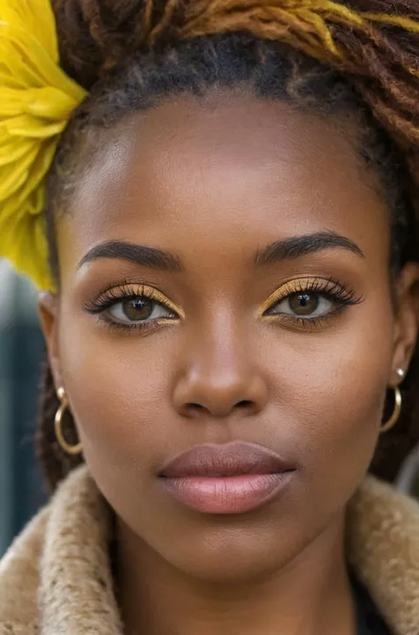 RAW Photo, a beautiful woman, dark skinned, modern urban fashion, wise eyes, London, Jamaican ancestry, hyperdetailed photo, vivid vibrant colors, instagram photo, DSLR, HDR10, digital photography, kodak portra 400, very sharp details, natural lighting, sunny