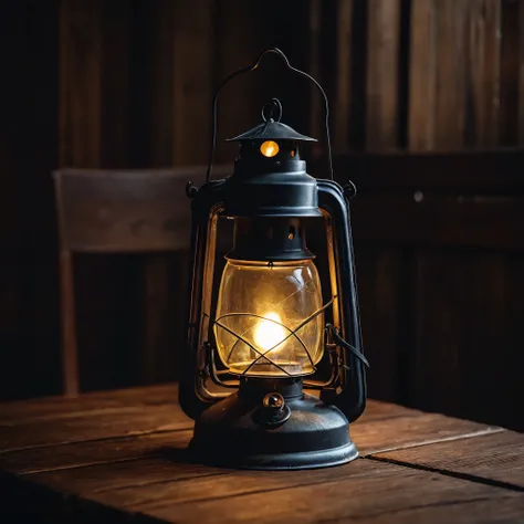 a single lantern on a wooden table, darktable processing, dutch and flemish, photorealistic compositions, film grain, Fujifilm XT-3