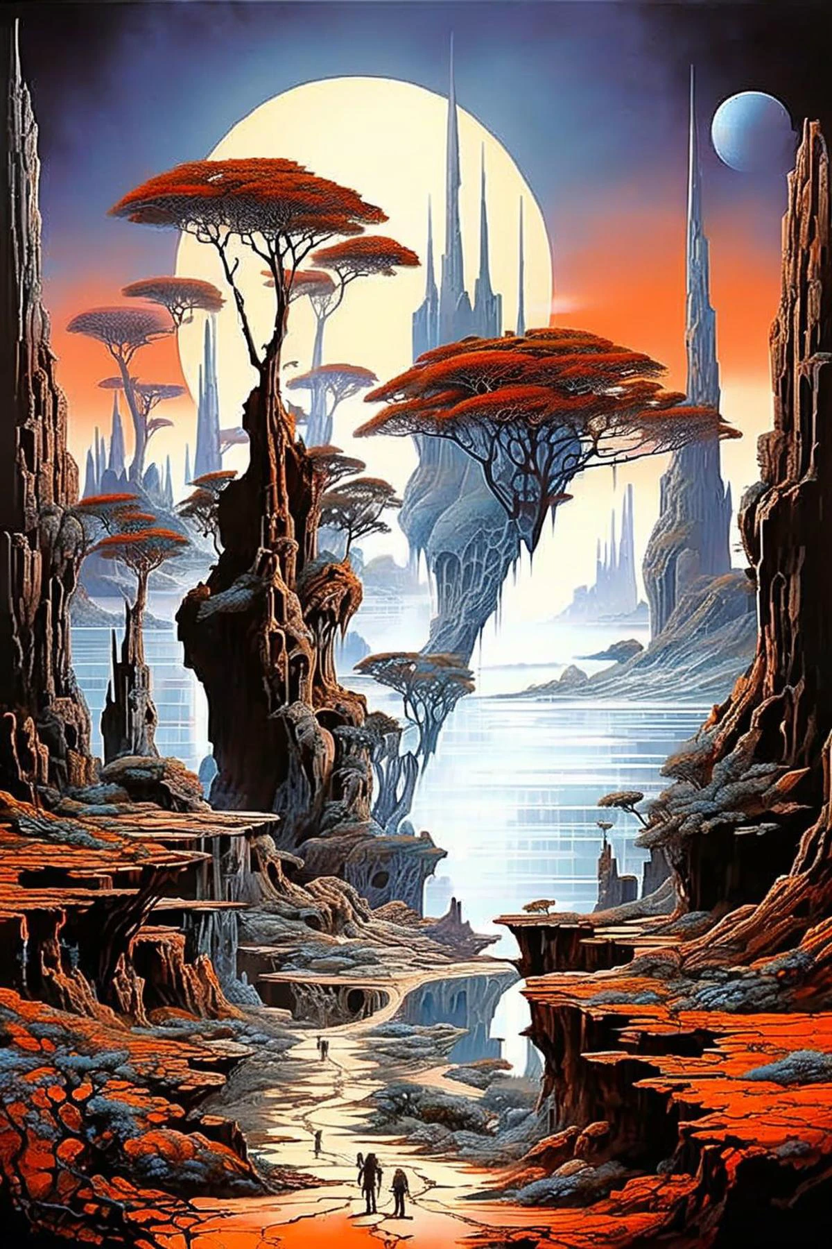 A breathtaking landscape of featuring a vast desert with an ocean in the distance, surrounded by towering rock formations and a lone tree standing tall against the elements.
Fantastic style with intricate details reminiscent of ZdzisLaw BeksiNski's work, using vibrant colors and lighting to create a sense of depth and wonder,
dagobahlnd <lora:DagobahLnd:0.95>
<lora:Pandora Land XL:0.25> pandoralnd, extremely high quality RAW photograph, detailed background, intricate, exquisite details and textures, highly detailed, ultra detailed photograph, warm lighting, artstation, sharp focus, high resolution, detailed skin, detailed eyes, 8k uhd, dskr, high quality, film grain, Fujifilm XT3