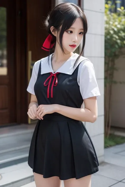 ultra-detailed,highly detailed,best quality,masterpiece,illustration,nsfw,
1girl, kaguya,shinomiya kaguya, cosplay,hair ribbon, folded hair,
shuuchiin academy school uniform,summer uniform,short sleeves, sailor collar,pinafore dress,
outdoors,
<lora:kaguya_sum_v1_03:0.6>