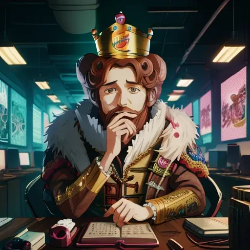 (anime art:1.3), (80s anime style) <lora:ARWBurgerKingMascot:1> The burgerking mascot in a gritty cyberpunk office room, ordering attacks on rivals <lora:CyberPunkAISD15p:0.8> cyberpunkai, neon lighting, (caustics:1.3), (highly detailed, high quality:1.3)