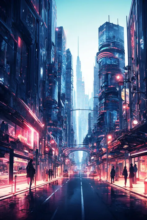 ((masterpiece)), (best quality), official art, extremely detailed CG, unity 8k wallpaper, ultra detailed, detailed background, vivid color, photorealistic, landscape, wide shot, 1girl,
a dark street with a neon lit building,
<lora:Science and technology:0.8>