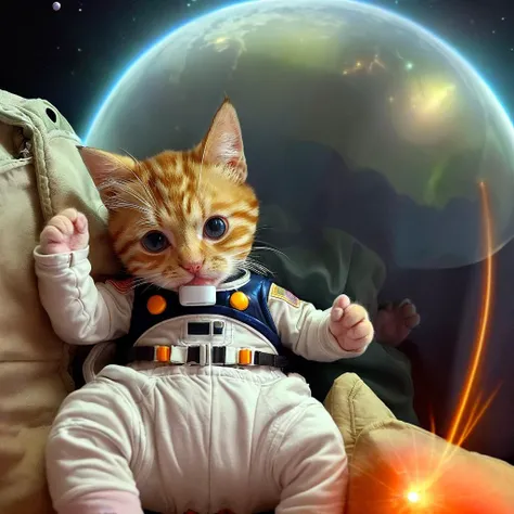 A baby cat in his space suit is crash landing in Taipei from spaces in the night