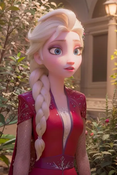 elsa,make up,upper body, red erotic dress ,<lora:elsa-face-v1:1>, <lora:elsa-fullbody-v1:0.2>