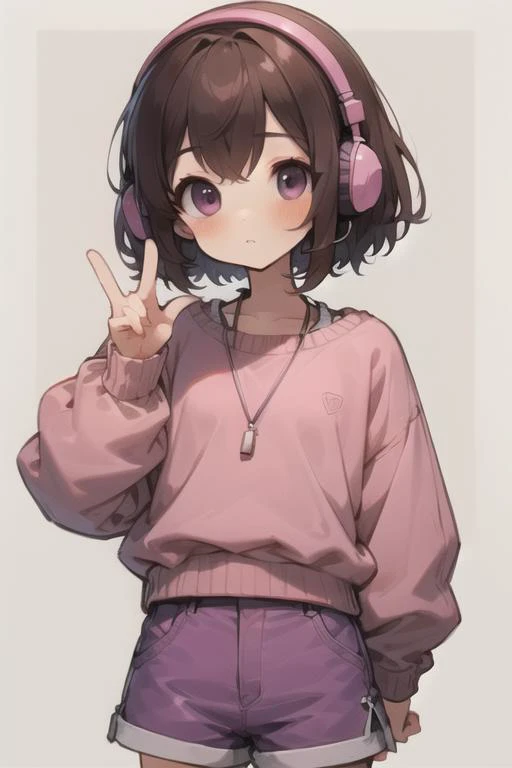 melodii, pink sweater, purple shorts, chibi<lora:melodii-08:1>, masterpiece, best quality