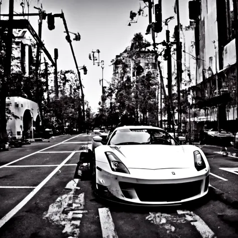 textless, ChristianBale highly detailed street architecture, road signs, expensive parked cars, ferrari