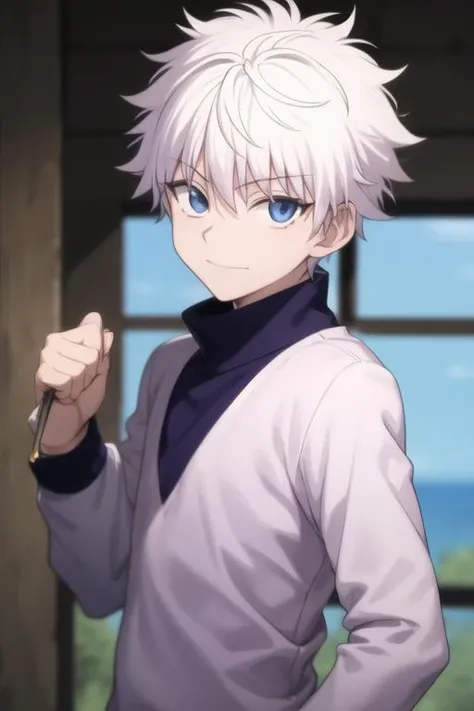masterpiece, best quality, high quality, 1boy, solo, male focus, looking at viewer, upper body, <lora:killua_zoldyck:0.70>, killua_zoldyck