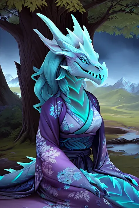 <lora:AurothDOTA:1.1> AurothDOTA anthro (wyvern), female, adult, blue eyes, ((kimono)), (realistic scales, detailed scale texture:1.2), detailed background, wilderness background, photorealistic, hyper realistic, ultra detailed, sharp,