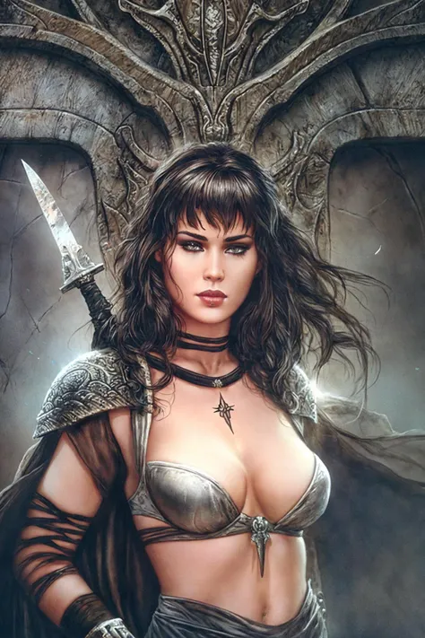 a woman, brunette, warrior and demon, lustful <lora:Luis_Royo_v1:0.8>, (Extremely Detailed Oil Painting:1.2), glow effects, godrays, Hand drawn, render, 8k, octane render, cinema 4d, blender, dark, atmospheric 4k ultra detailed, cinematic sensual, Sharp focus, humorous illustration, big depth of field, Masterpiece, colors, 3d octane render, 4k, concept art, trending on artstation, hyperrealistic, Vivid colors, extremely detailed CG unity 8k wallpaper, trending on ArtStation, trending on CGSociety, Intricate, High Detail, dramatic