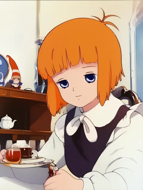 <lora:Mariel_Legrand:1>, Mariel, 1girl, solo, blue eyes, short hair, orange hair, bangs, blunt bangs,
Gothic Maid, cafe, tea,
masterpiece, high quality, very_high_resolution, large_filesize, full color,