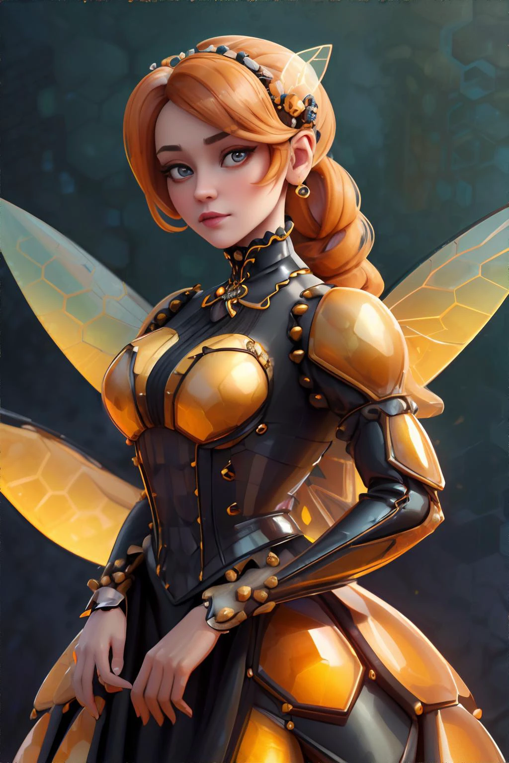 <lora:honeytech:0.8>, honeytech, honey, woman wearing victorian gown, <clip:skip:2>, masterpiece, 8k, high resolution, shallow depth of field, sharp focus