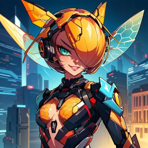smile , 1girl, short hair,(small breast:1.2), straight hair over one eye, looking at viewer, green eyes,
outdoors, city, <lora:HoneyTech-20:0.8>,honeytech, honey, scifi,
(masterpiece ), best quality, (illustration:0.8), (beautiful detailed eyes ), extremely detailed face, perfect lighting, extremely detailed CG, (perfect hands, perfect anatomy), dynamic pose ,
<lora:drunkoakArtistStyle_v10:1>