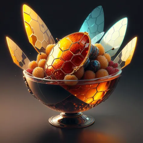 <lora:HoneyTech-20:0.8>,honeytech, honey,scifi, bowl of fruits ,