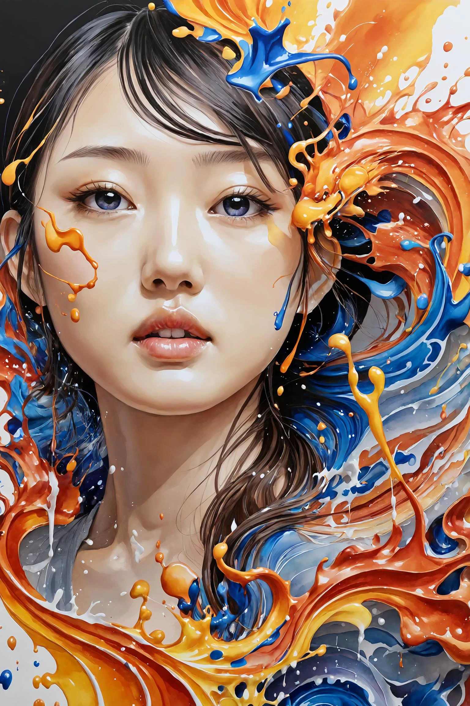Colorful, multiple colors, intricate detail, splash screen, photorealistic, intricately detailed fluid gouache painting, calligraphy, acrylic, watercolor art,
masterpiece, best quality, 1girl, <lora:kwFemale_Beta40-SDXL_v1:1>, asian