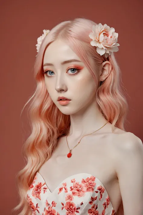 masterpiece, best quality, 1girl, <lora:kwFemale_Beta40-SDXL_v1:1>,
a commercial photo portrait of instagram model, the Ethereal Portraits, fashionable 2020's Japanese girl, detailed skin texture, hyper real photo, , Albinism and Heterochromia by Bella Kotak, girly portrait in studio shoots, Albina Albina, Feminine portrait, bust-up shot, intricate fantasy dress, taken by professional studio lighting, 150mm lens, PhaseOne, digital backs, medium format, , 150mm portrait, photography, photo taken with a Hasselblad H4D, taken with PhaseOne IQ180, IQ160, IQ140, P65+, P45+, "digital back", extremely detailed, Leaf Aptus, perfect skin, detailed skin, hyper reality, perfect face, (coral red:1.6) hair, (coral red:1.6) background, dress head completely covered with (coral red:1.6) flowers, (coral red:1.6) color filter,
