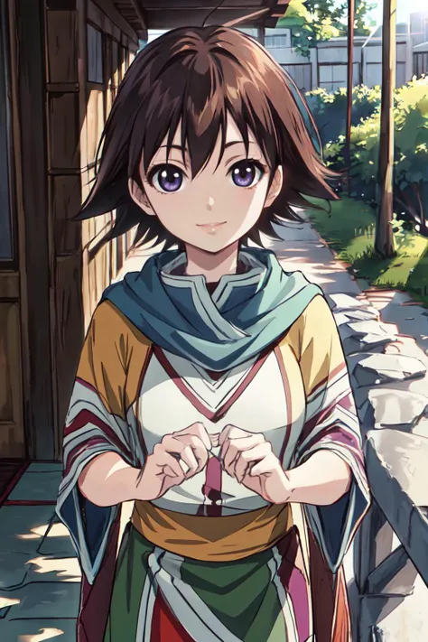 (best quality, masterpiece, RAW photo,ultra-detailed:1.2), <lyco:GoodHands-beta2:1.0>1girl, pov, looking at viewer, smile,
<lyco:karyoutenv3:0.8>karyouten, poncho, D, brown,short hair,