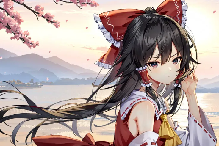 hakurei reimu, looking at viewer, serious, outdoors, from side, looking at viewer
<lora:scottie_lycoris:1>