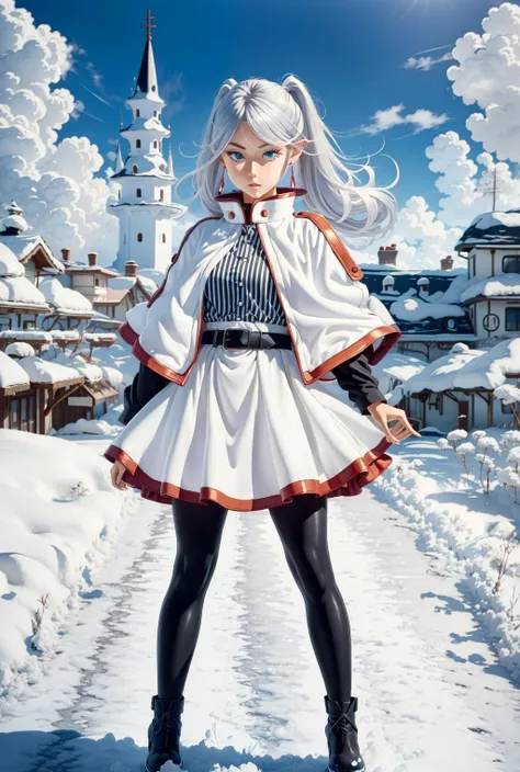 frostedstyle,<lora:Снежно ледÑной ÑÑÐ¸Ð»Ñ frosted-style-richy-v1(frostedstyle):0.9>, <lora:ÑаÑÑмаки ванпаÑмен(tatsumaki):0.8>, <lora:ФÑиÑен пÑовожаÑÑÐ°Ñ Ð² пÑоледний пÑÑÑ(Frieren, twintails, earrings(Ñм одеждÑ):0.7>,FrierenBase, twintails, earrings, white capelet, (striped shirt,black stripes), white skirt, long sleeves, belt, black pantyhose,white hair, small breasts, flat, anime style, anime colors,detailed anime,animeHD, anime eyes, bigger eyes, high quality anime, large anime pupils, 1girl in full growth, best quality, masterpiece, ultra-detailed, high quality,perfect anatomy, perfect full body, (detailed full body), good eyes, perfect face, pretty face