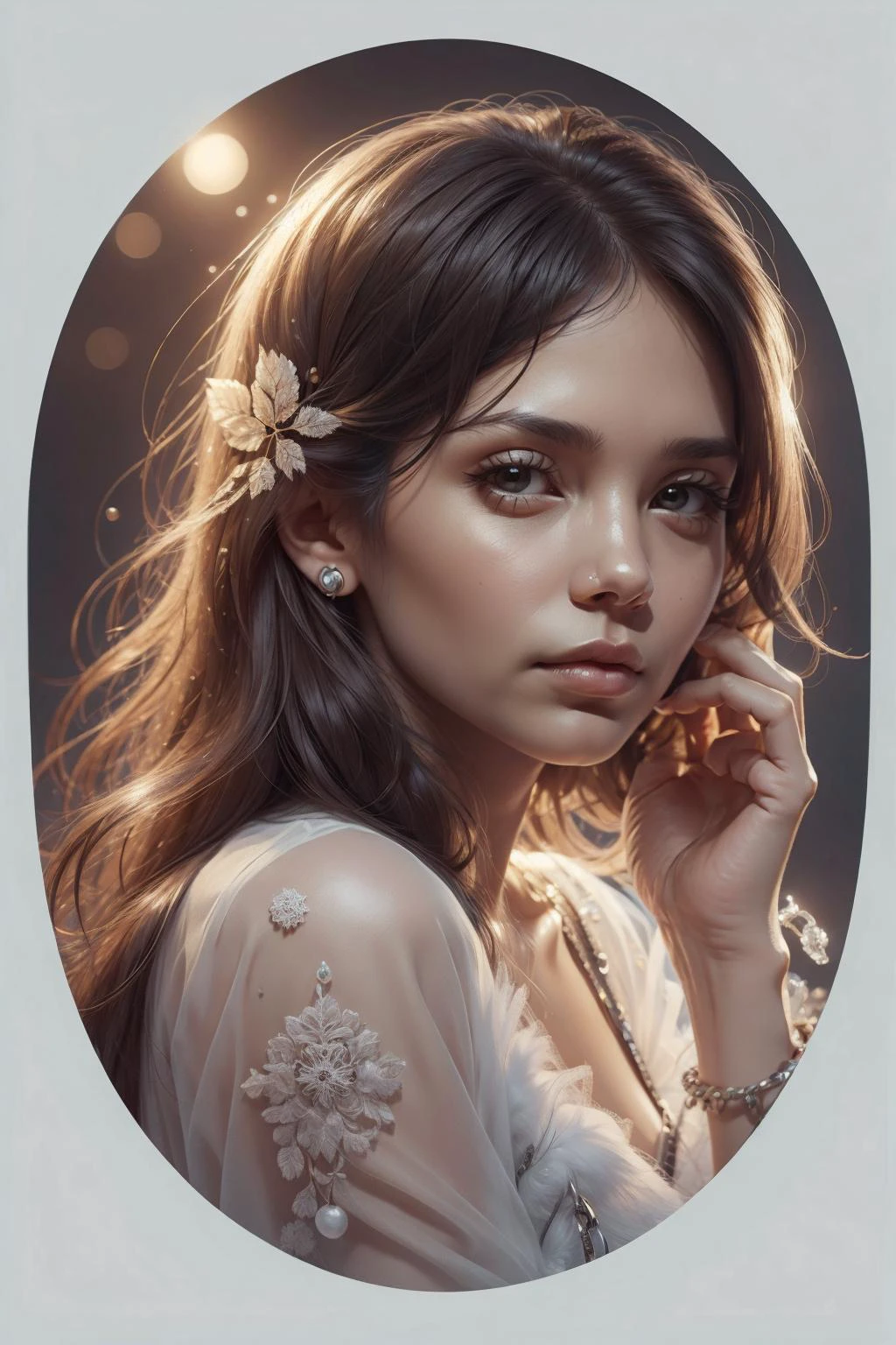 photo of a stunning woman, mature, age 40, parted lips, arrogant, face expression, frostedstyle,<lora:frosted-style-richy-v1:1.2>,<lora:logo&icon1.5v2:1> (logo, icon, circle frame:1.2)