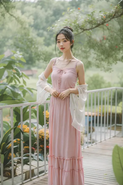 1girl,shunv,<lora:girl:0.8>,(full body:0.6),perfect waist to hip ratio,flower blosson,hanfu,