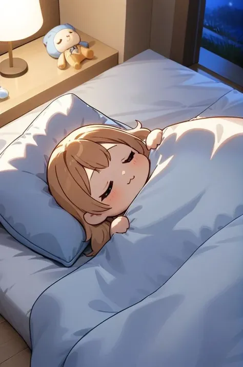 girl,stuffed toy,night,dark lighting,chibi,futon, pillow, closed eyes,bed, sleeping, lying, under covers, blanket,:3,open mouth,<lora:kakebuton_SDXL_V1:0.7>masterpiece,ultra detailed,best quality <lora:XDetail_light:1>