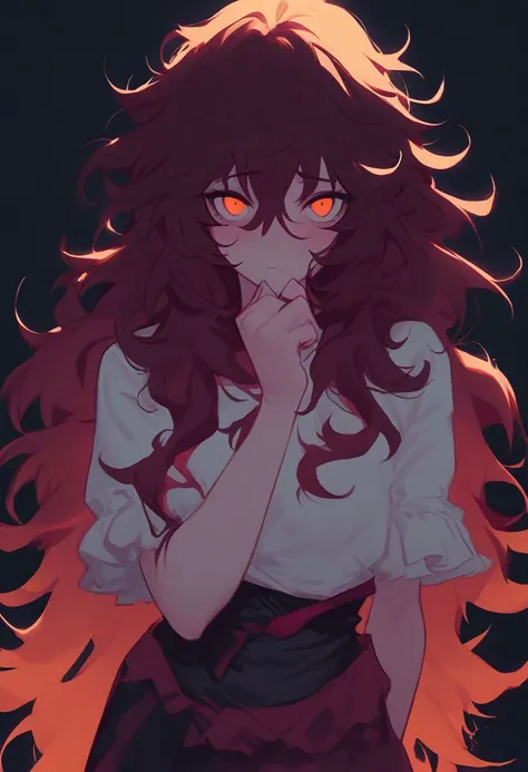 long messy magenta hair, orange pink eyes, shy, messy hair, magenta hair, waist length hair, long hair, solo, 1girl,, volumetric lighting, shy, unaestheticXL_bp5, looking at viewer
