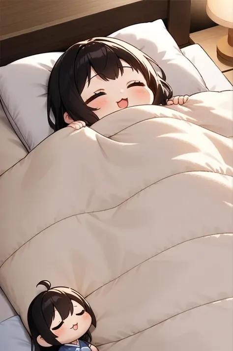 girl,stuffed toy,night,dark lighting,chibi,futon, pillow, closed eyes,bed, sleeping, lying, under covers, blanket,:3,open mouth,<lora:kakebuton_SDXL_V1:0.7>masterpiece,ultra detailed,best quality <lora:XDetail_light:1>