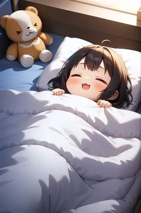girl,stuffed toy,night,dark lighting,chibi,futon, pillow, closed eyes,bed, sleeping, lying, under covers, blanket,:3,open mouth,<lora:kakebuton_SDXL_V1:0.7>masterpiece,ultra detailed,best quality <lora:XDetail_light:1>