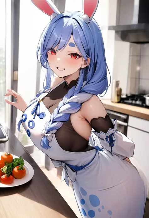 score_9, score_8_up, score_7_up, 1girl, solo female, epic photograpy, extremely detailed, high quality, absurd res, high res, source_anime,
1girl, pekomama, eyebrows visible through hair, mature female, rabbit ears, smile, solo, thick eyebrows, braided hair over left shoulder, white bow, white dress,
masterpiece, best quality, absurdres,
<lora:Pekomama_XL:1>
red eyes, detached sleeves, looking at viewer,
masterpiece, best quality, absurdres,
<lora:Pekomama_XL:0.9>
cute pose, standing, indoors, kitchen, window, leaning back with hands on the counter