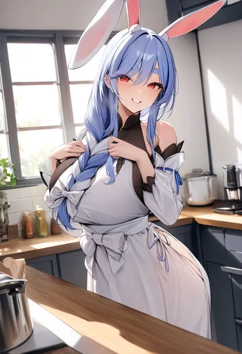 score_9, score_8_up, score_7_up, 1girl, solo female, epic photograpy, extremely detailed, high quality, absurd res, high res, source_anime,
1girl, pekomama, eyebrows visible through hair, mature female, rabbit ears, smile, solo, thick eyebrows, braided hair over left shoulder, white bow, white dress,
masterpiece, best quality, absurdres,
<lora:Pekomama_XL:1>
red eyes, detached sleeves, looking at viewer,
masterpiece, best quality, absurdres,
<lora:Pekomama_XL:0.9>
cute pose, standing, indoors, kitchen, window, leaning back with hands on the counter