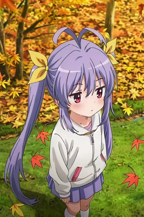 masterpiece, best quality,ultra detail,<lora:GoodHands-vanilla:0.8> <lora:anmnr01:0.3> <lora:add_detail:0.5>,1girl,from above, petite,miyauchi_renge_nonnonbiyori <lora:miyauchi_renge_nonnonbiyori:0.7>,outdoor,country road,autumn leaves,cinematic angle,autumn