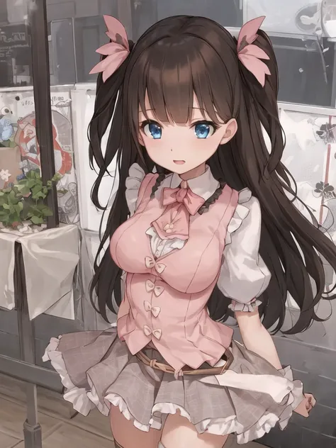 <lora:lovely:0.445>, 1girl, masterpiece,best quality,official art,extremely detailed CG unity 8k wallpaper,medium breasts, (exhibitionism:1), public humiliation, (clothes lift:0.6), open clothes, skirt lift, (no panties:0.9), (bed:0.5), (nsfw:1.05), brown hair, blue eyes, (breasts out:0.8),