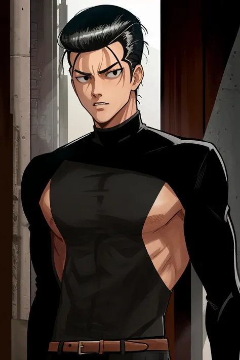 black eyes,slicked back hairstyle,male,metalbat,masterpiece, best quality, <lora:metalbat-2:1>