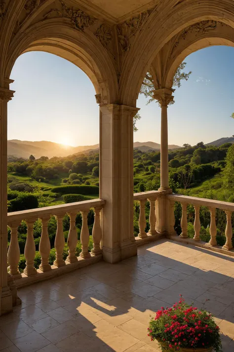 A lavish and intricately detailed neo-classical villa surrounded by lush gardens and reflecting pools, capturing opulence and grandeur in its essence. The art form chosen for this depiction is photography, shot with a 50mm lens to emphasize the architectural details and the symmetrical layout. Inspired by Ansel Adams, the scene showcases the villa's ornate facade against a backdrop of rolling hills and a soft golden sunset. The warm color temperature adds a touch of nostalgia, while the distant figures in the scene exhibit awe and admiration. The lighting creates a warm glow, enveloping the scene in a serene atmosphere