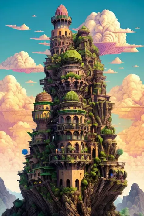 StackedCityAI, ancient-ruin-forest stacked temples, mountain slope, rocks, wide street, monumental white columns, fantasy gloom skyscrapers, bizzare walls, detailed, vibrant, arks, monuments, no humans, masterpiece, best quality, geometric