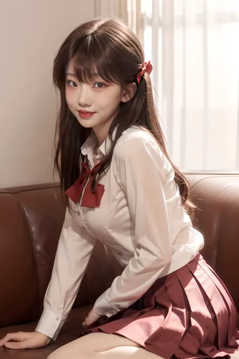 <lora:izm:1>looking at viewer,
1girl, simple background, white background, full body, standing, hand on own hip,
Red eyes, Brown hair,bangs,long hair,Single side ponytail, hair ornament,large breasts,school_uniform,red_bowtie,Orange_jacket, pleated_skirt,long sleeves,
(masterpiece, high quality, best quality), ((delicate eyes and face), volumatic light, ray tracing, extremely detailed CG unity 8k wallpaper, realistic,photorealistic, cowboy shot,
