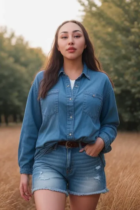 DEN_louisa_khovanskiMK2,
walking through a tallgrass meadow wearing Jean shorts and plaid shirt, meadow, wild, overgrown, walking,,
bokeh, f1.4, 40mm, photorealistic, raw, 8k, textured skin, skin pores, intricate details <lora:epi_noiseoffset2:1>, epiCRealism <lora:ClothingAdjuster3:-1.3>