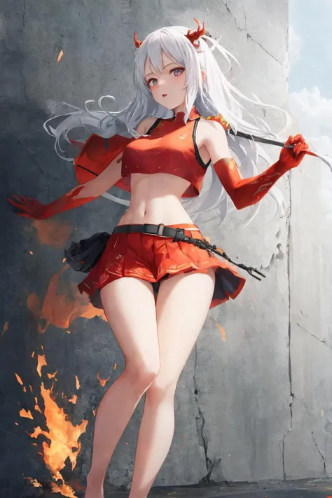 1girl, full body, nian, crop top, <lora:nian-000008:1>