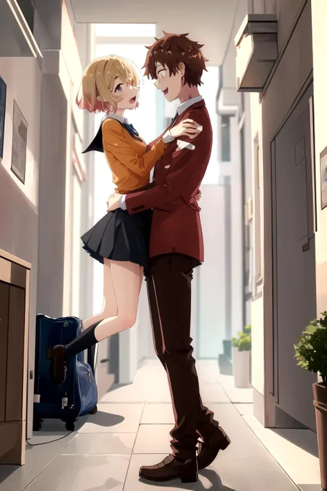 (masterpiece,best illustration),1girl, ((1boy)), school uniform, detailed face, bedroom, from side,carrying person, full body,
BREAK
1girl,mami, school uniform, (pleated skirt), looking at another,open mouth,
BREAK
1boy,kazuya kinoshita, orange shirt,looking at another,