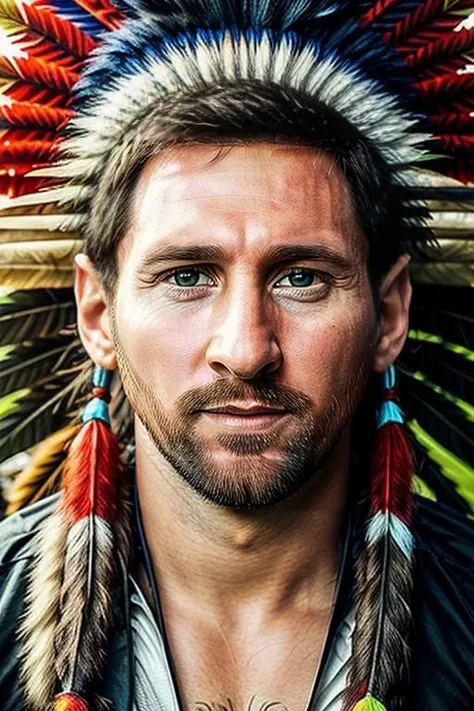 photo shot of (messi:1) dressed like a (red Indian:1) chief, high detailed face, hyper realistic, simetric photo, (looking at the viewer:1.4), 4k, colorful, natural light <lora:add_detail:1> <lyco:locon_perfecteyes_v1_from_v1_64_32:0.85> <lora:MESSI3:1>