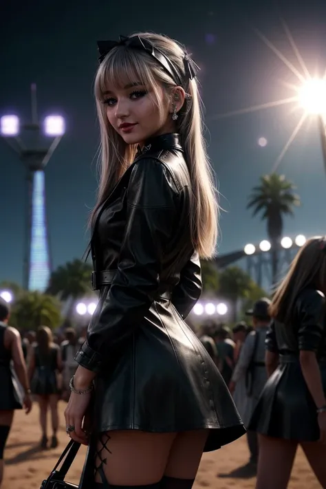 (Cinematic Shot:1.3) DV_S3_Snuggles_Vicious (Skinny, Slim, Slender, Long Legs, Abs, Perky Breasts:1.4)(Eyeliner, lipstick:1.3) ((Photo Focus, DOF, Aperture, insanely detailed and intricate, character, hypermaximalist, hyper realistic, super detailed, (lens flare))) <lora:exposure_control_v10:-0.2> <lora:more_details:0.3> (at Coachella Festival:1.3) (Wearing a Leather Dress and lower hair band:1.3) (smile:1.3) <lora:exposure_control_v10:-0.12> <lora:more_details:0.2> <lora:Gothpunkgirl-000009:1> goth