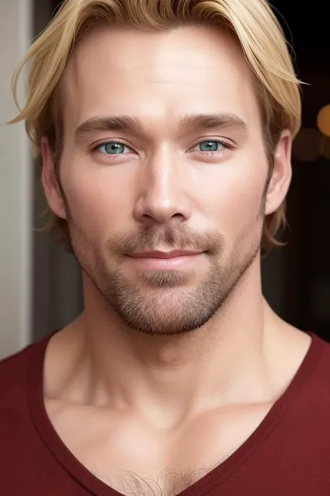 solo, looking at viewer, blonde hair, man, thirty years old, male focus, facial hair, smile, portrait, realistic, mikeohearnv2, <lora:mikeohearnv2-000005:0.75>