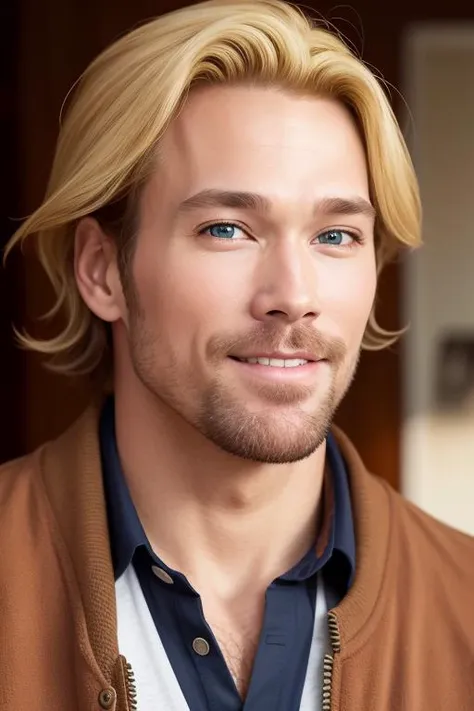 solo, looking at viewer, blonde hair, 1boy, male focus, facial hair, smile, portrait, realistic, mikeohearnv2, <lora:mikeohearnv2-000005:0.75>